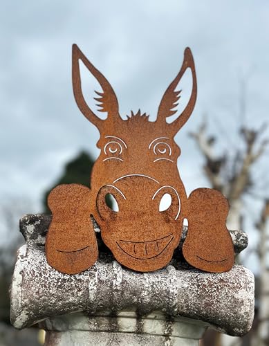 Gartenfigur Lustiger Esel Kopf 33x23cm für Kante zum Anschrauben...