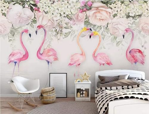 Tzxztt Vintage Vintage Plantas Flores Flamenco Rosa Moderno Papel Pintado 3D Seda Texturizada Primera Calidad Neutros Material Ideal Para SalóN Dormitorio-300cm×210cm