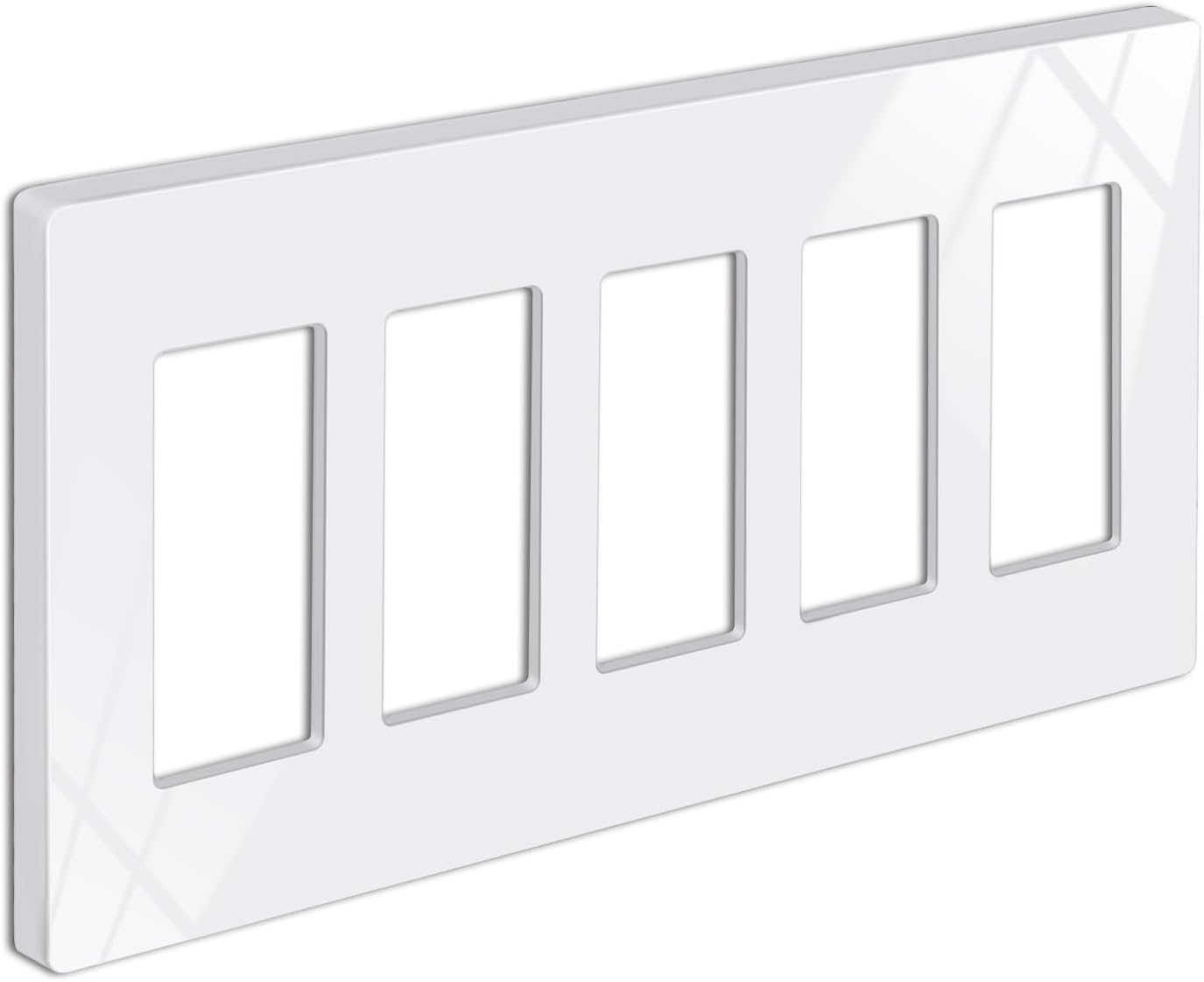 BESTTEN 5-Gang Screwless Wall Plate, Decorator Outlet Cover, Decorative Switch Plate, USWP6 Gloss Snow White Series, Decor Face Plate, H4.69” x W10.18”, ETL Listed 5 Gang 1PK Standard Size Gloss Snow White