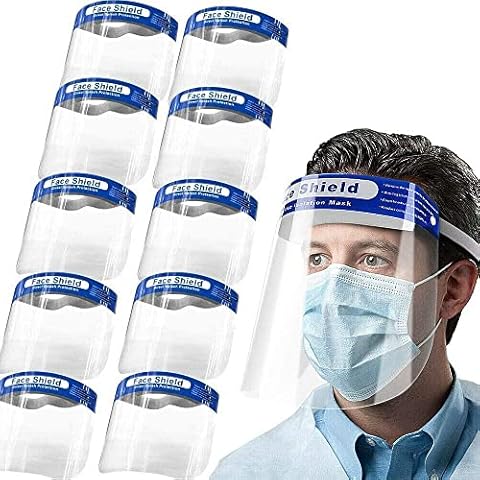 SB Components Safety Face Shield Full Protection Wide Visor Resistant Spitting Anti-Fog Lens Lightweight Adjustable Transparent Face Shield Unisex 10 pcs Cover
