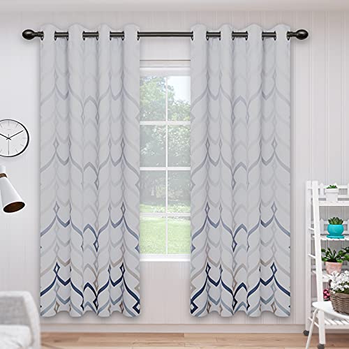 Image of Easy-Going Printed Blackout Curtains 2 Panels, 52 x 84 in, Blue | Gradient Line Color Noise Reduction Curtain Drapes for Bedroom, Light Blocking Thermal Insulated Grommet Curtain