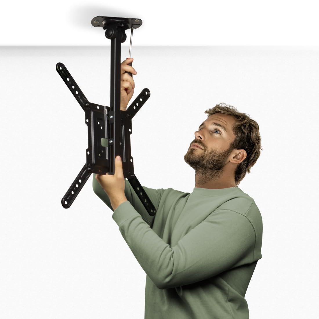 Hama TV Deckenhalterung, schwenkbar, höhenverstellbar, 32-65 Zoll, bis 40kg | TV Deckenhalterung schwarz, auch für Dachschrägen, VESA 75x75 bis VESA 400x400, mit fischer-Dübeln