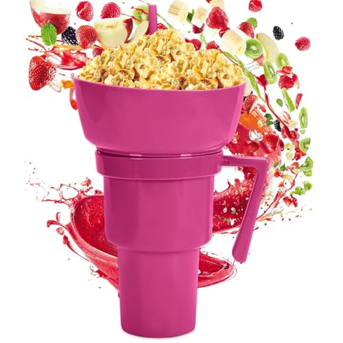 Taza para bebidas y aperitivos, taza de bebidas con cuenco para aperitivos en la parte , recipiente de alimentos para viajes, té, leche, , caramelos, palomitas de maíz, frutas, escuela