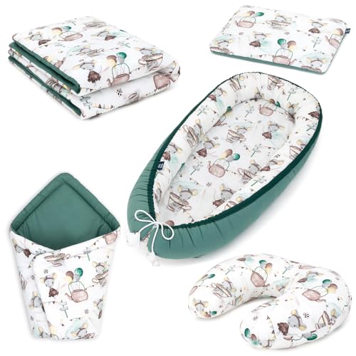 Peti Bebe Baby-Set 5-in-1: Babynest + Bettdecke + Kissen + Wickelschlafsack...