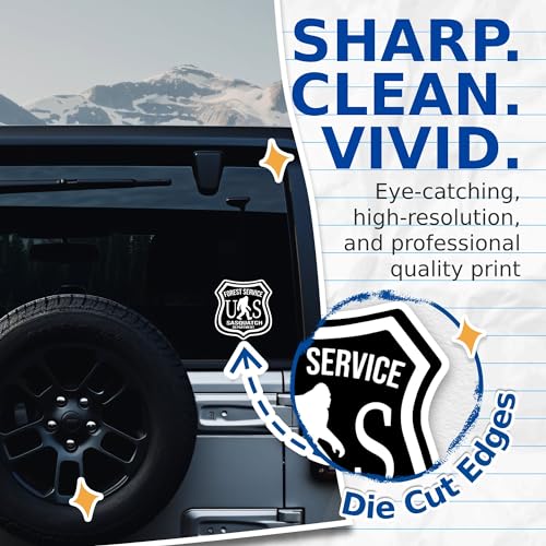 Image of (2 Pack) Bigfoot Forest Service Sasquatch Department Stickers - Big Foot Neanderthal Sticker - 5 Inches On Longest Side - Premium Vinyl - for Cars, Trucks, Skateboards - Made in USA - BMCS0467