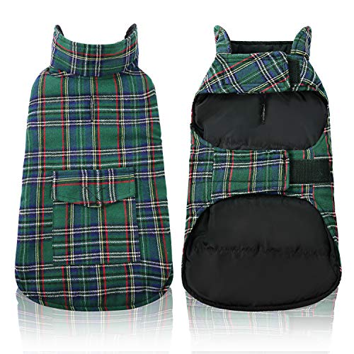 Plaid Dog Fleece Vest, Reversible Warm Dog Clothes, Winter Dog Coat for Cold Weather, Dog Fleece Jacket with Pockets, Sweaters for Small Medium Large Dogs Christmas Costume