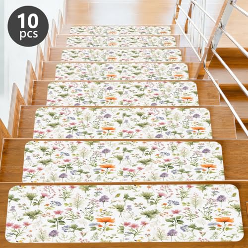 Alfombra para escaleras Mexpekil de 7.8x30" con diseño de flores botánicas 6