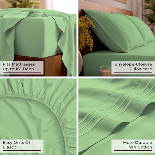 Image of Mellanni Full Sheets Set - 4 PC Iconic Collection Bedding | Hotel Luxury, Extra Soft, Cooling Bed Sheets - Wrinkle, Fade, Stain Resistant (Full, Pistachio)