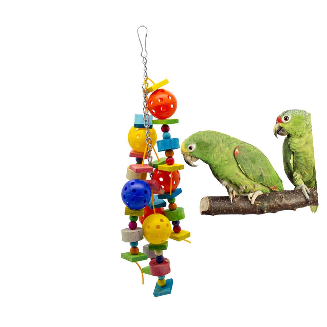 VANZACK 3pièces Jouet à Mordre pour Oiseau avec Blocs Bois Et Boules Creuses Accessoire Éducatif pour Perruches Et Perroquets Favorise Exercice Et Amusement