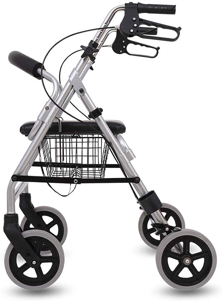 Andador, Andador con Asiento y Ruedas, andadores portátiles Plegables para Personas Mayores, ayudas para Caminar con Movilidad, Andador con Cesta de Almacenamiento de Gran Capacidad, Andador Gris