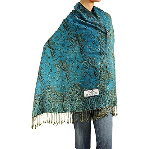 Falari Women's Woven Paisley Pashmina Shawl Wrap Scarf 80" x 27" (Style 1 - Turquoise) Cover