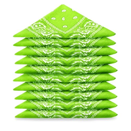 Lot de bandanas 100% Coton paisley foulard fichu - Vert Pomme - Lot de 5 identiques