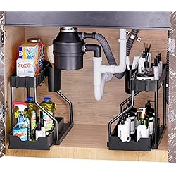 Cajon Bajo Fregadero Puricon 2 Unidades Estante Debajo Fregadero Extraible, Organizador para Productos Limpieza Almacenaje Multiuso de 2 Niveles de Cocina Baño -Negro
