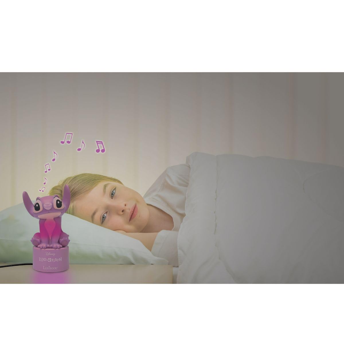 Lexibook Lexibook-NS01D1, Disney Stitch, Notturna Angel con Altoparlante, Cambio di Colore, Luce soffusa, A Batteria, Rosa, Taglia Unica, NS01D1