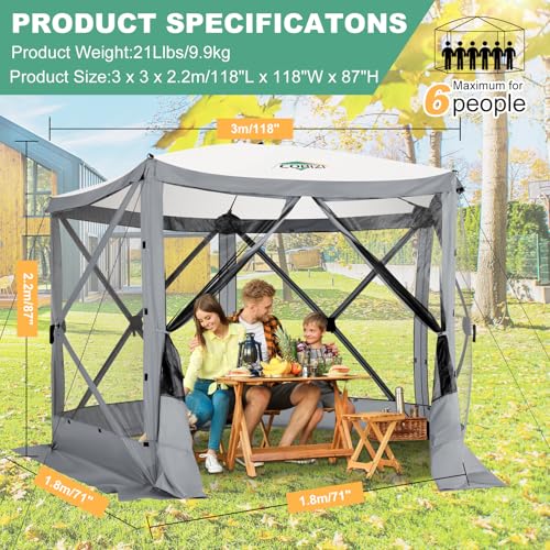 Image of COBIZI 10x10 FT Pop up Gazebo, Popup Canopy Tent,Instant Screened in Gazebos, Waterproof Portable Outdoor Small Screen Tents Sun Shelter,carpas para Patio for Camping, Garden and Backyard,Gray