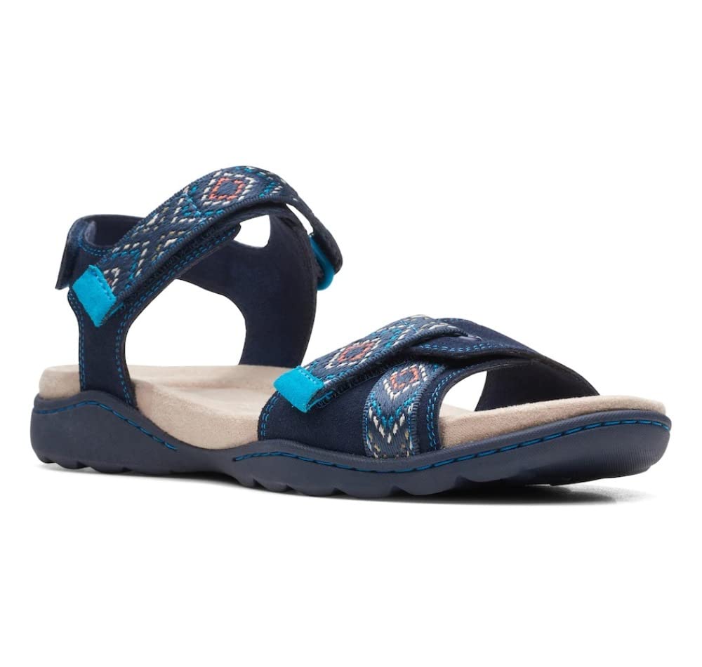 Clarks Women's Amanda Sprint Sport Sandal, Navy Suede, 7 UK