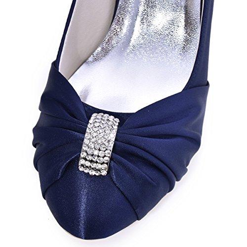 ELEGANTPARK Women Pumps Mid Heel Closed Toe Brooch Ruched Satin Evening Prom Wedding Shoes - Image 4
