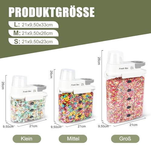 HQEUZ 2er Set Vorratsdose 1.8L Luftdicht Müslidose, Schüttdose Aufbewahrungsbox mit Messbecher für Lebensmittel wie Bohnen, Zucker, Reis, Nüsse, Snacks, Süßigkeiten oder Tierfutter (M. Grau)