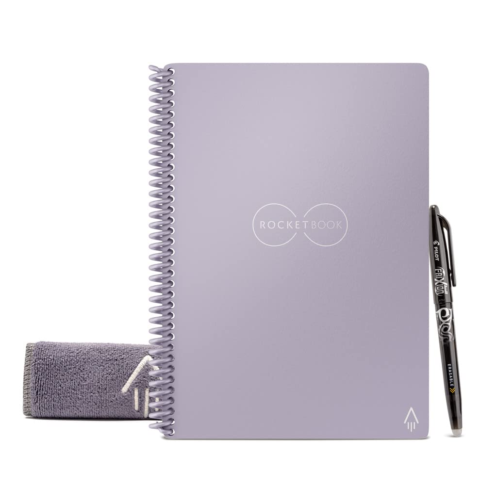 RocketbookCore Reusable Smart Notebook | Innovative, Eco-Friendly, Digitally Connected Notebook with Cloud Sharing Capabilities | Lined, 6" x 8.8", 36 Pg, Lightspeed Lilac, with Pen, Cloth, and App