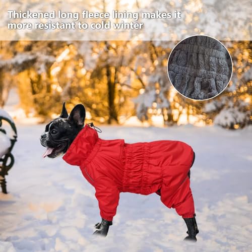babepet Hunde Wintermantel 1/2 Hosenanzug mit Beinen, Wasserdicht Regendicht Hund Jumpsuit mit Fleece Futter, Winddicht, reflektierend, für Kleine und mittelgroße Hunde-Rot-M