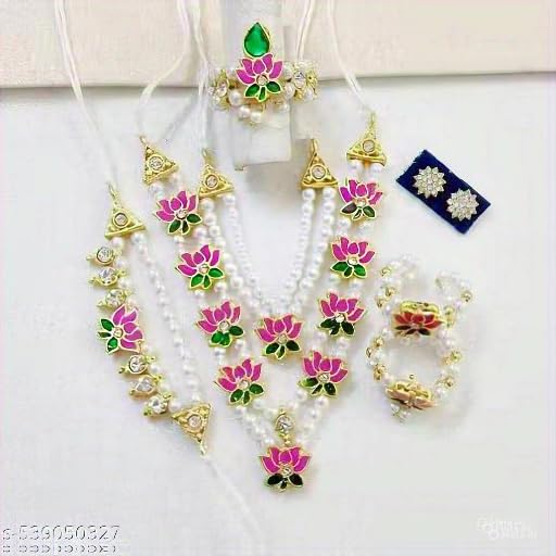 Image of Laddu Gopal Shringar Set | Complete Krishna Jewelry Combo with Mukut, Mala, Bansuri, Kundal & Kangan | Thakurji Ornament for Janmashtami & Daily Worship