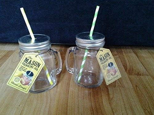 2 x Mason glass drinking jar with lid and straw