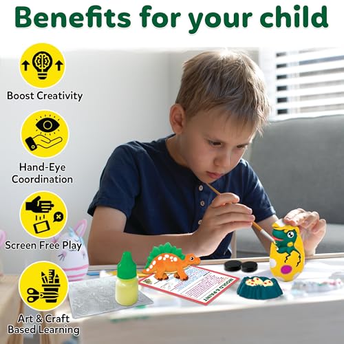 Image of Little Berry DIY Mould and Paint Kit for Kids: Dinosaurs Craft Kit | Make 6 Glow in The Dark Fridge Magnets | Painting Art & Craft Set for Girls & Boys 3-10 Years | DIY Kit for Kids | Gifting Toys