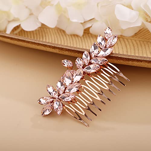 Peine de pelo rosa con diamantes y cristal para novia Chargances