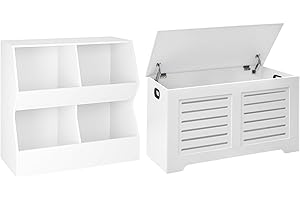 Kids Toy Storage Organizer and Wooden Toy Box Bundle, 4 Cubby Bookcase...