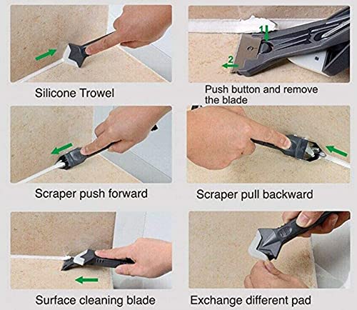 3 In 1 Silicone Caulking Tools, Glass Glue Angle Scraper, Stainless Steelhead Caulk Remover And Sealant Scraper, For Kitchen Bathroom Window And Frames Sealant Seals (1 Pack) #TOP5