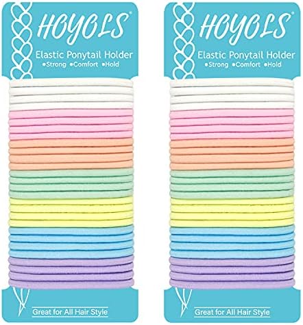 HOYOLS No Metal Hair Elastics Bands, Assorted Baby Color Ponytail Holder No Snag Hair Ties for Girls Women Thick Hair, Hair Accessories Pink Blue Yellow White - 7 Colors 56 Count 4mm(Baby Color)