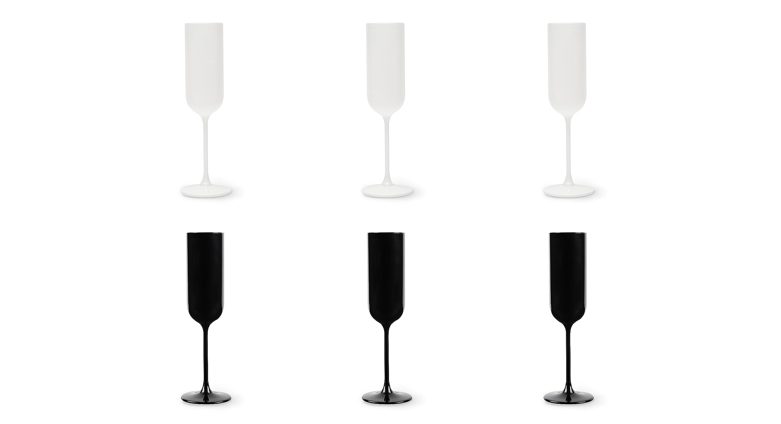 Excelsa Nordic Set mit 6 weißen und schwarzen Flöten, besprühtes Glas, Fassungsvermögen 210 ml.