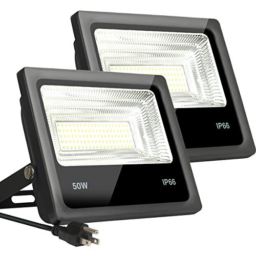 Telaso 50W LED Flood Light, 2 Packs IP66 Waterproof, 4500Lm Outdoor Super Bright Security Lights, 6000K Daylight White, 400W Equivalent,120 Beam Angle Backyard Lights for Party,Garden,Lawn,Yard
