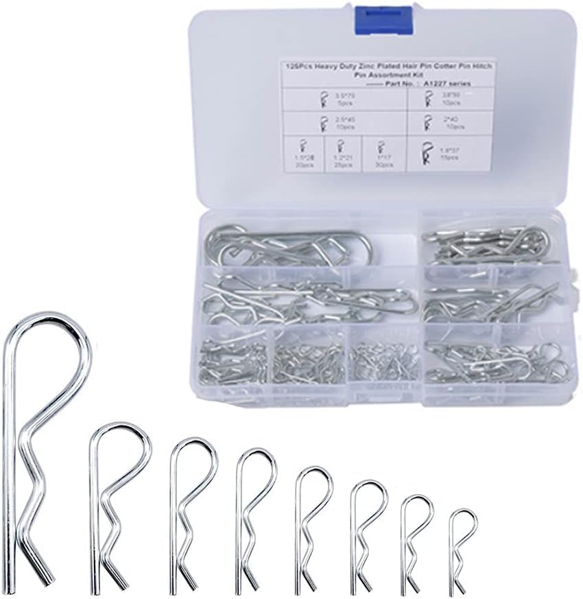 125pcs Goupilles Fendues R Clips, Goupilles à Ressort R Forme Goupilles Goupilles Fendues de Sécurité Fixations Corps de Voiture r Cotter Pin Clips Fixation...