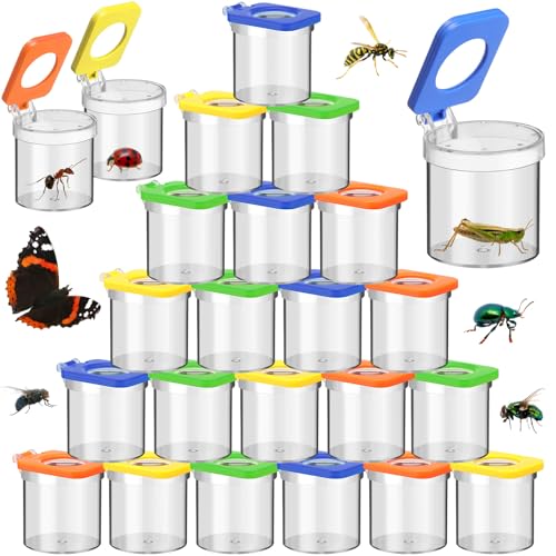 Halloscume 24 Pcs Insect Bug Viewer for Kids Magnifying Insect Box Bug Catcher Magnifier Container Critter Collection Kit Insect Cage Jar for Children Science Nature Exploration Tool