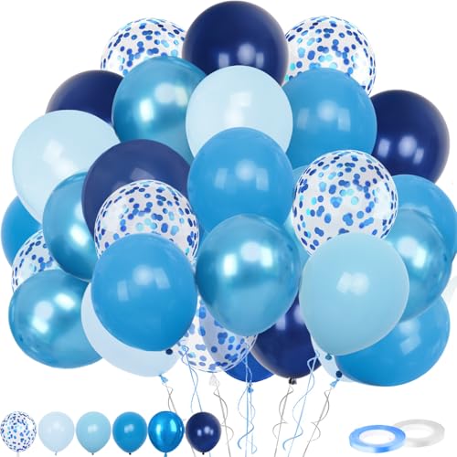 60Pcs 12inch Metallic Macaron Matte Blue Balloons Navy Blue Latex Balloons for Birthday Wedding Baby Shower Boys Men Graduation Party Decoration