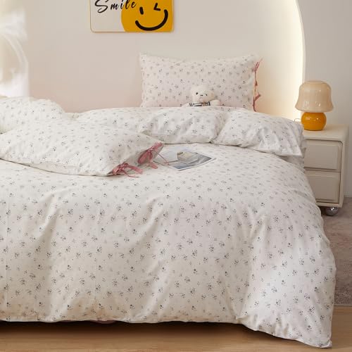 Image of Vintage Floral Comforter Full Size Comforter Set, Aesthetic Botanical Flowers Pattern Lightweight Comforter Set for All Seasons, Farmhouse Cottagecore Bedding Comforter with 2 Bowknot Pillowcases
