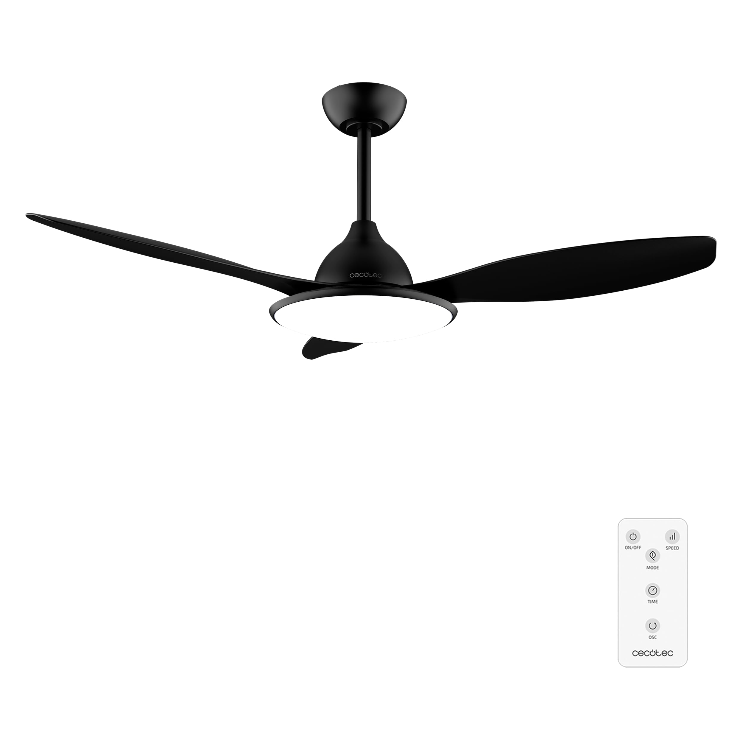 Cecotec Ventilador de Techo con Luz EnergySilence 4800 Light Black. 36 W, Motor DC, Diámetro 48”, Luz LED de 36W, Mando a distancia, Temporizador, 6 Velocidades y 3 Aspas