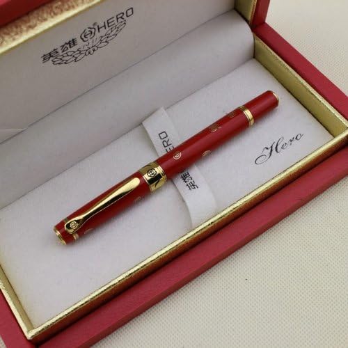Gullor Senior Fountain Pen HERO 88 Red Jubilant With Golden Chinese 'FU' (Blessing) Iridium Nib + Gift Box