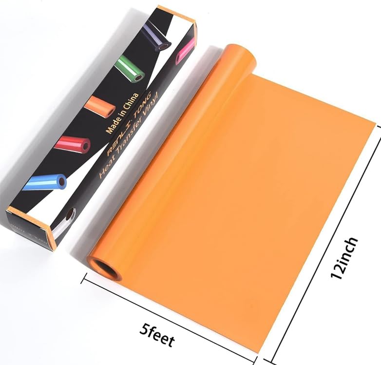 Image of RENLITONG Light Orange Iron on Vinyl - 12Inch by 5ft Roll HTV Heat Transfer Vinyl for T-Shirt HTV Rolls for All Cutter Machine - Easy to Cut & Weed for Heat Transfer Design
