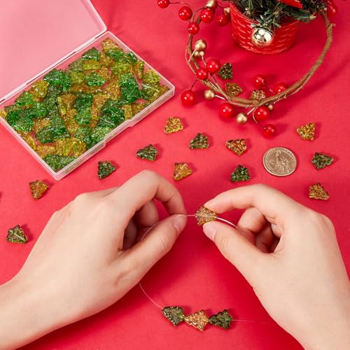 SUNNYCLUE 1 Box 100Pcs Christmas Trees Glass Beads Tree Shaped Bead Bulk Transparent Crystal Green Xmas Winter Glitter Sparkle Loose Spacer Beads for Bracelets DIY jewellery Making Crafting Accessorie - Image 3