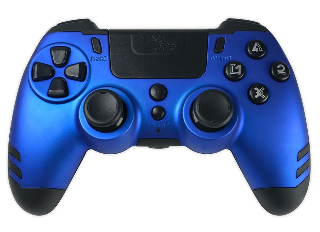 Steelplay Slimpack - Manette sans Fil 2,4 GHz, Compatible PS4/PS3/PC, Double Retour de Vibration, 4 palettes arrière programmables, Ergonomique et Confortable - Bleu