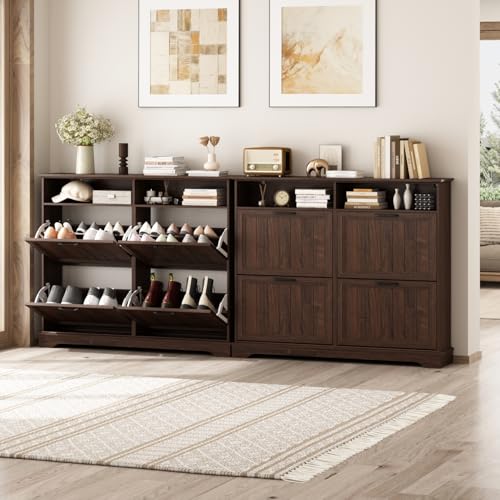 Image of Hidden Shoe Storage Cabinet with 4 Flip Drawers & Open Storage