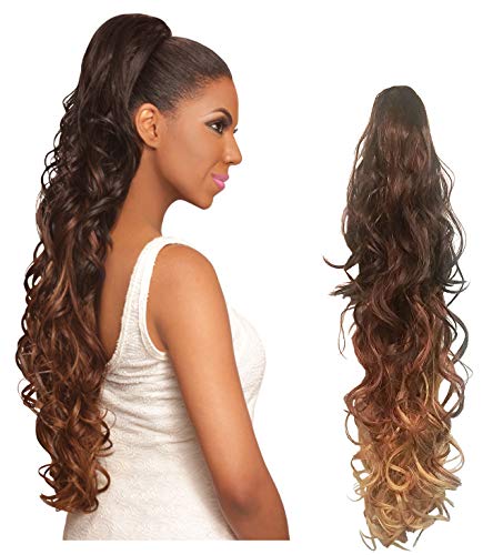 EVE HAIR 100% Heat Retardant Fiber Synthetic Clip In Claw Drawstring Ponytail Hair Extension for Beauty - 29 Inches Super Long Curly Ponytail - Color # 4