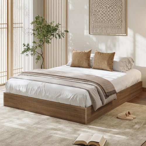 Image of GarveeHome Full Size Bed Frame, Wood Platform Bed, Fluted Bed Frame | Minimalist Bed Base with Low Profile Design, Noise-Free, Easy Assembly, No Box Spring Needed, Walnut