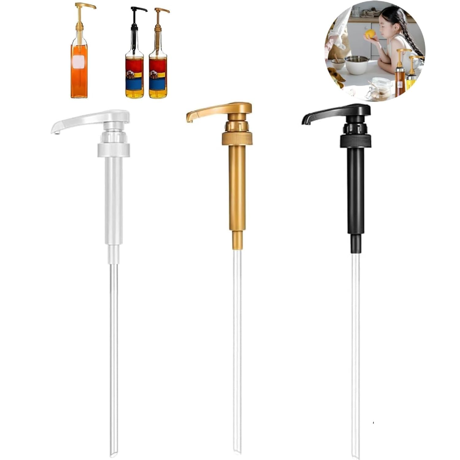 3-Pack Universal Fit Syrup Pump for Coffee Syrup Bottles - Easy-to-Clean Liquid Dispenser Pump for Kitchen & Barista Tools