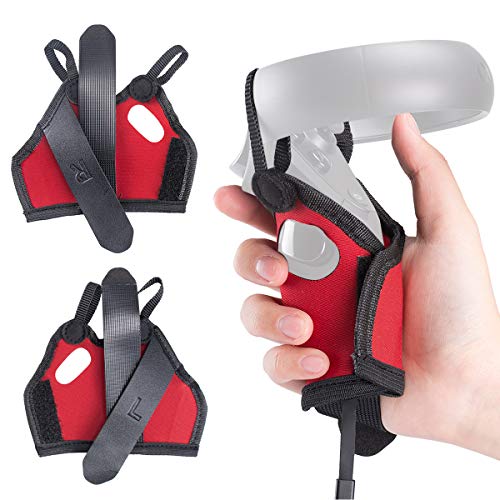 (1 Pair) Orzero Controller Grip Strap Cover Compatible for Oculus Quest VR(Hook&Loop Version), Washable Protective Sleeve - Red