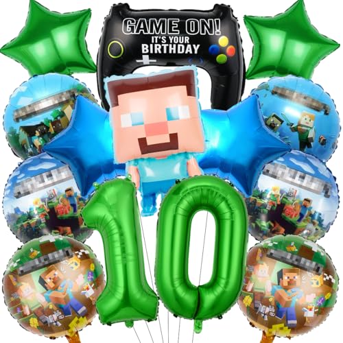 Pixel - balões decorativos de aniversário para crianças de 10 anos, 13 unidades, design de miner gamer