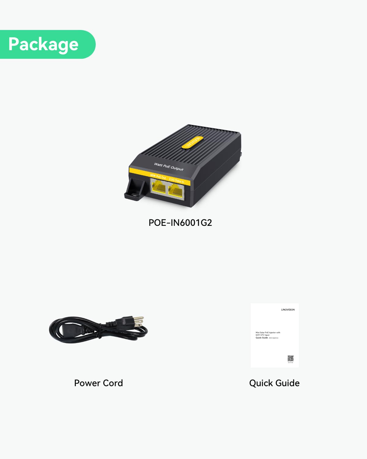 LINOVISION 2,5G BT 60W PoE++ Injektor mit Echtzeit-Leistungsanzeige, Single-Port IEEE802.3bt PoE-Injektor für PTZ-Kameras, PoE-Beleuchtung, WiFi 6-Zugangspunkte