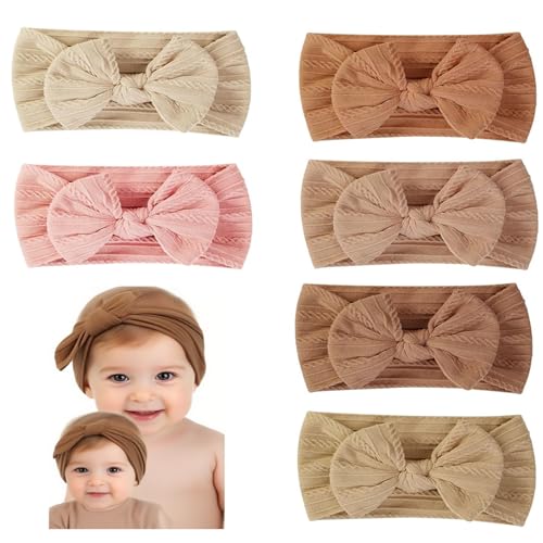 Baby Headbands Nylon Bow Hairbands for Infant Girls, Soft Stretchy Toddler Turban Twist Knot Hair Accessories, 6 Pack Newborn Hair Bows